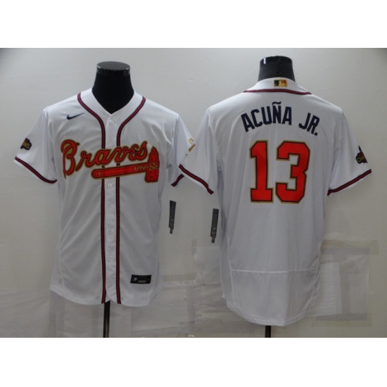 Men's Atlanta Braves 13 Ronald Acuna Jr. White 2022 Gold Program Authentic Player Jersey