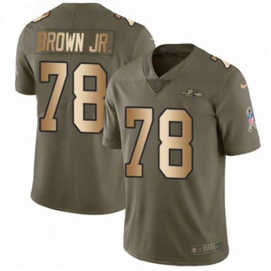 Men's Nike Baltimore Ravens 78 Orlando Brown Jr. Limited Olive/Gold Salute to Service NFL Jersey