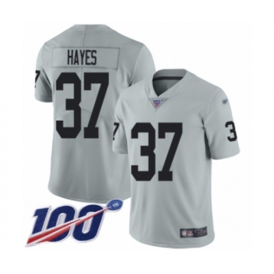 Men's Oakland Raiders 37 Lester Hayes Limited Silver Inverted Legend 100th Season Football Jersey