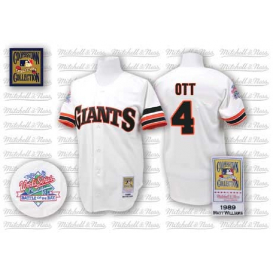 Men's Mitchell and Ness San Francisco Giants 4 Mel Ott Replica White Throwback MLB Jersey