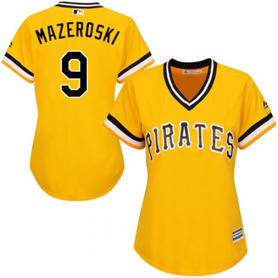 Women's Majestic Pittsburgh Pirates 9 Bill Mazeroski Replica Gold Alternate Cool Base MLB Jersey