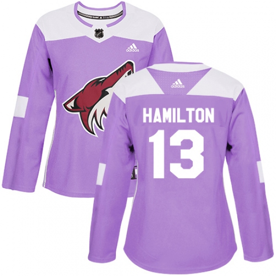 Women's Adidas Arizona Coyotes 13 Freddie Hamilton Authentic Purple Fights Cancer Practice NHL Jersey