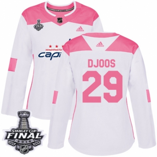 Women's Adidas Washington Capitals 29 Christian Djoos Authentic White/Pink Fashion 2018 Stanley Cup Final NHL Jersey