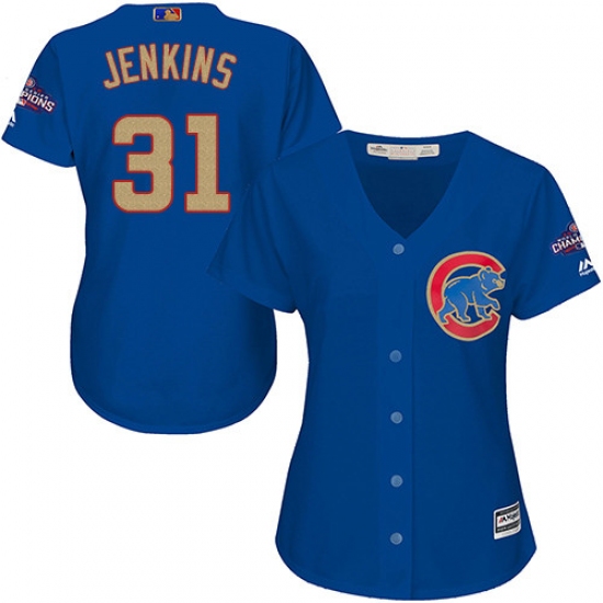 Women's Majestic Chicago Cubs 31 Fergie Jenkins Authentic Royal Blue 2017 Gold Champion MLB Jersey