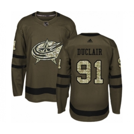 Men's Adidas Columbus Blue Jackets 91 Anthony Duclair Authentic Green Salute to Service NHL Jersey