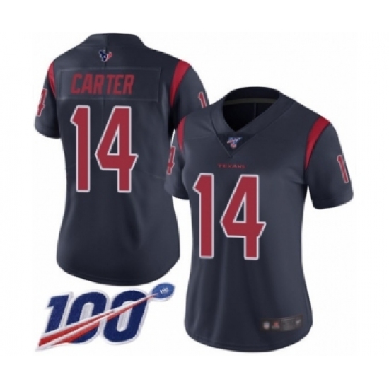 Women's Houston Texans 14 DeAndre Carter Limited Navy Blue Rush Vapor Untouchable 100th Season Football Jersey