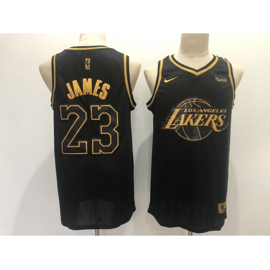 Men's Los Angeles Lakers 23 LeBron James Black Gold Swingman Basketball Jersey