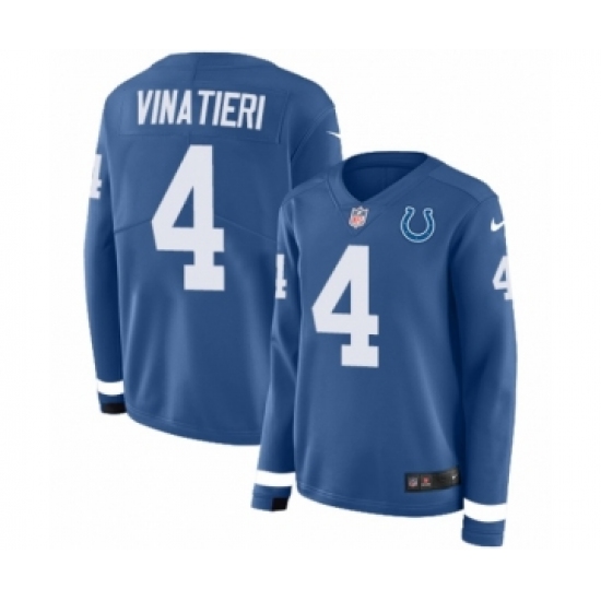 Women's Nike Indianapolis Colts 4 Adam Vinatieri Limited Blue Therma Long Sleeve NFL Jersey