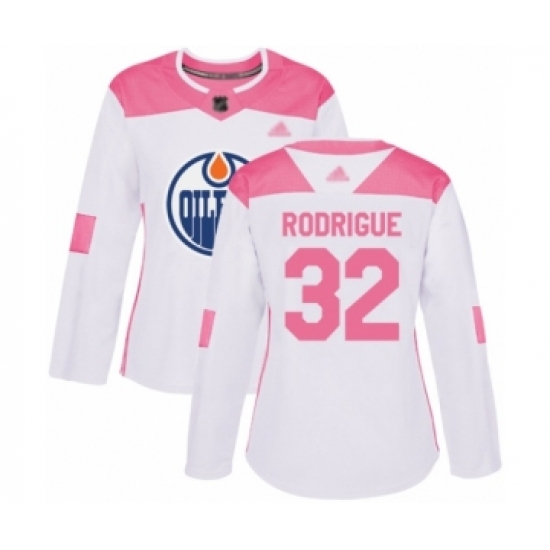 Women's Edmonton Oilers 32 Olivier Rodrigue Authentic White Pink Fashion Hockey Jersey