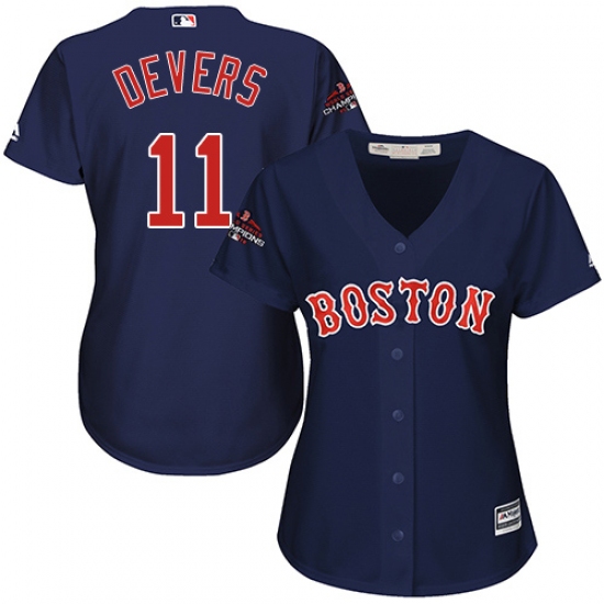 Women's Majestic Boston Red Sox 11 Rafael Devers Authentic Navy Blue Alternate Road 2018 World Series Champions MLB Jersey