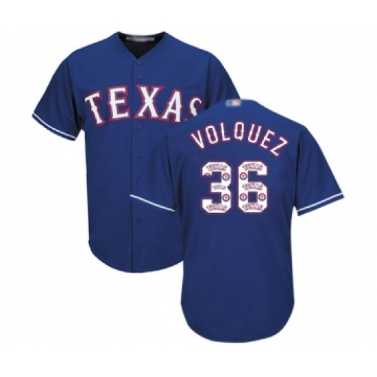 Men's Texas Rangers 36 Edinson Volquez Authentic Royal Blue Team Logo Fashion Cool Base Baseball Jersey