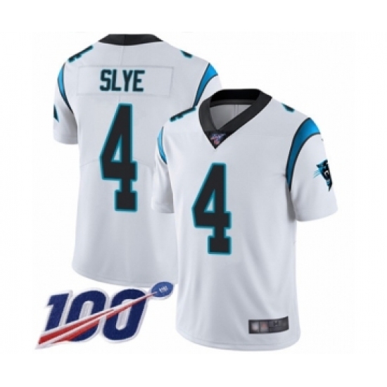 Men's Carolina Panthers 4 Joey Slye White Vapor Untouchable Limited Player 100th Season Football Jersey