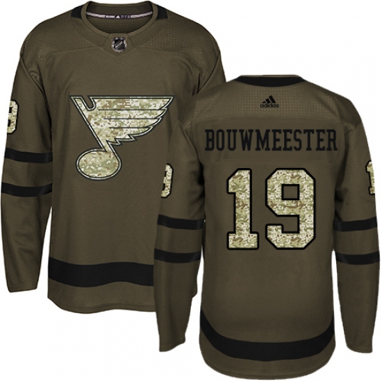 Youth Adidas St. Louis Blues 19 Jay Bouwmeester Authentic Green Salute to Service NHL Jersey