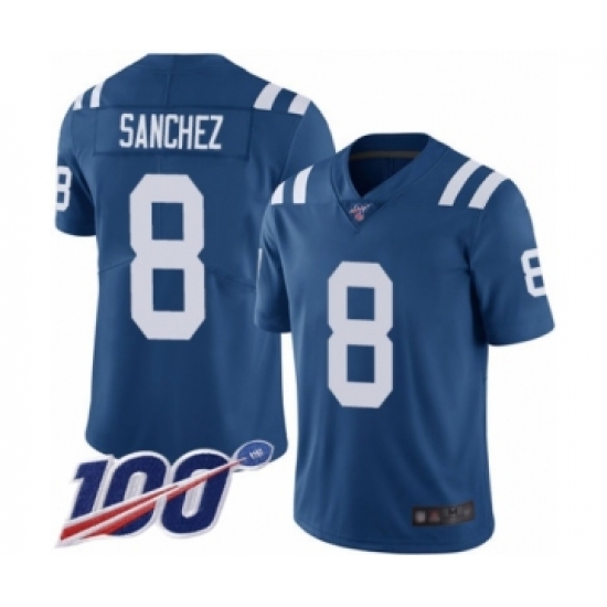 Men's Indianapolis Colts 8 Rigoberto Sanchez Royal Blue Team Color Vapor Untouchable Limited Player 100th Season Football Jersey