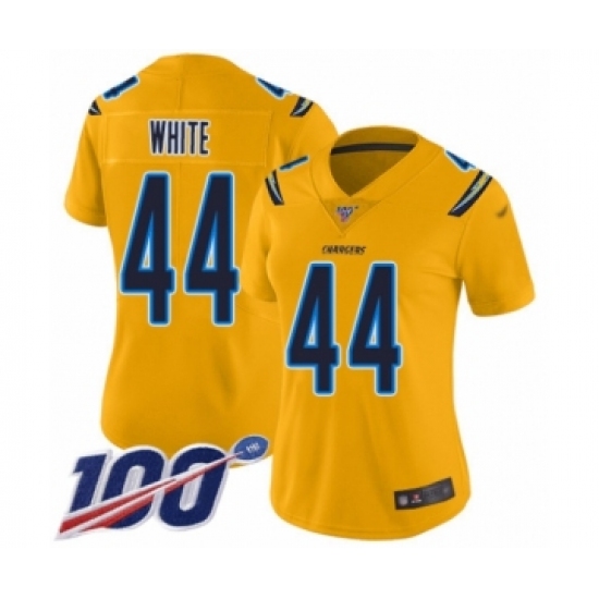 Women's Los Angeles Chargers 44 Kyzir White Limited Gold Inverted Legend 100th Season Football Jersey