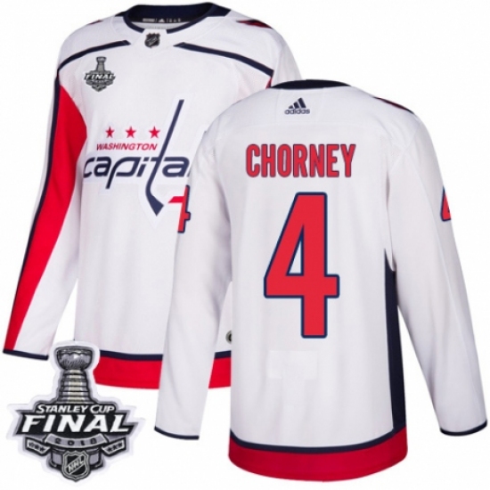 Youth Adidas Washington Capitals 4 Taylor Chorney Authentic White Away 2018 Stanley Cup Final NHL Jersey