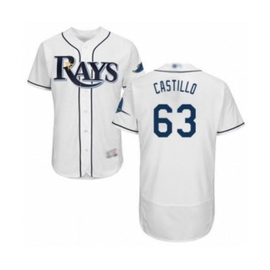 Men's Tampa Bay Rays 63 Diego Castillo Home White Home Flex Base Authentic Collection Baseball Player Jersey