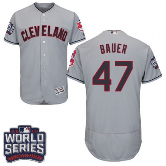 Men's Majestic Cleveland Indians 47 Trevor Bauer Grey 2016 World Series Bound Flexbase Authentic Collection MLB Jersey