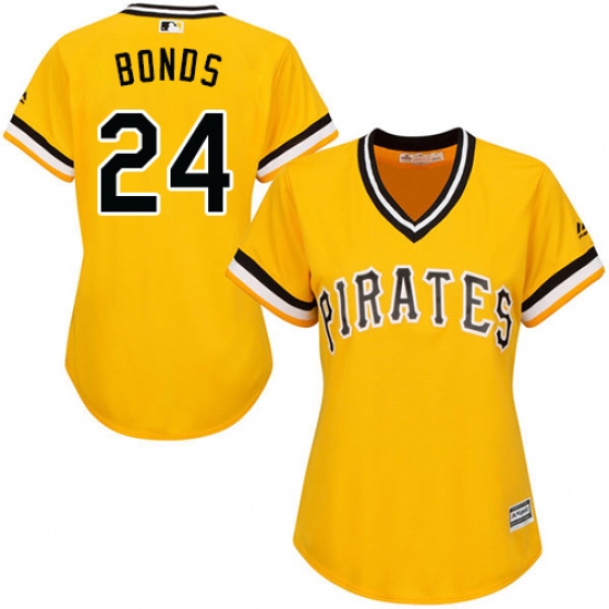 Women's Majestic Pittsburgh Pirates 24 Barry Bonds Authentic Gold Alternate Cool Base MLB Jersey