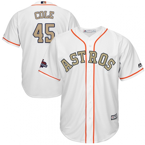 Men's Majestic Houston Astros 45 Gerrit Cole Replica White 2018 Gold Program Cool Base MLB Jersey