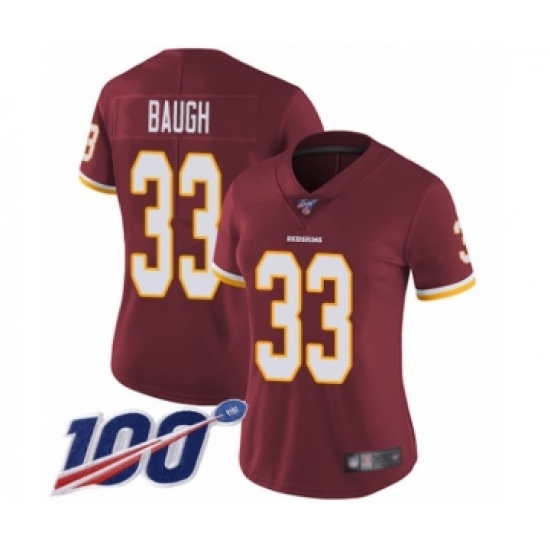 Women's Washington Redskins 33 Sammy Baugh Burgundy Red Team Color Vapor Untouchable Limited Player 100th Season Football Jersey