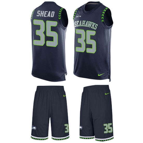 Men's Nike Seattle Seahawks 35 DeShawn Shead Limited Steel Blue Tank Top Suit NFL Jersey