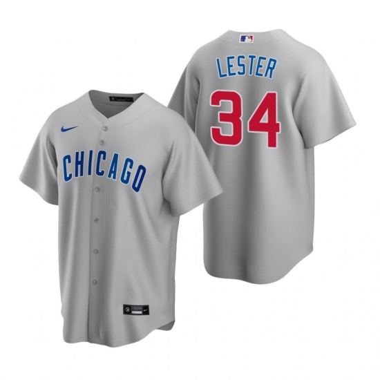 Men's Nike Chicago Cubs 34 Jon Lester Gray Road Stitched Baseball Jersey