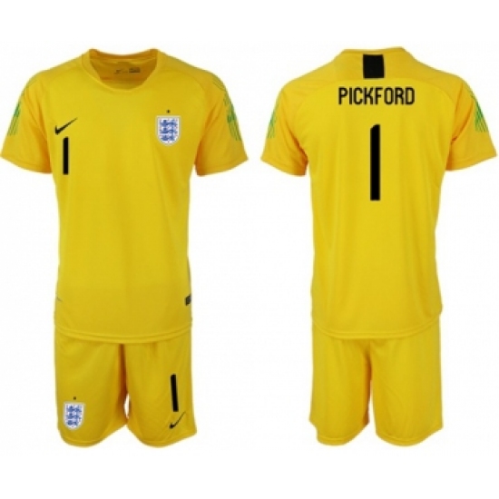 England 1 Pickford Yellow Goalkeeper Soccer Country Jersey