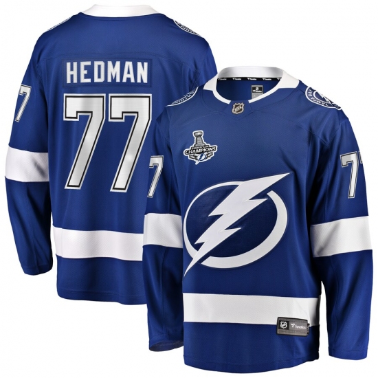 Youth Tampa Bay Lightning 77 Victor Hedman Fanatics Branded Blue Home 2020 Stanley Cup Champions Breakaway Jersey