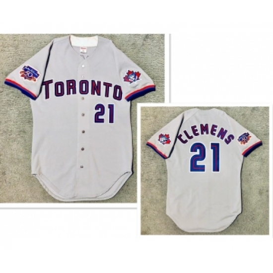 Men's Toronto Blue Jays 21 Roger Clemens Grey Stitched MLB Jersey