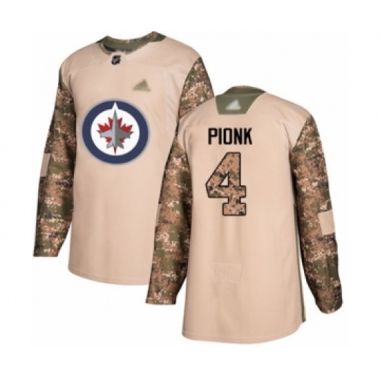 Youth Winnipeg Jets 4 Neal Pionk Authentic Camo Veterans Day Practice Hockey Jersey