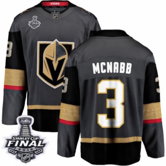 Men's Vegas Golden Knights 3 Brayden McNabb Authentic Black Home Fanatics Branded Breakaway 2018 Stanley Cup Final NHL Jersey