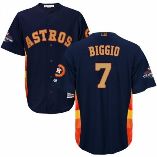 Youth Majestic Houston Astros 7 Craig Biggio Authentic Navy Blue Alternate 2018 Gold Program Cool Base MLB Jersey