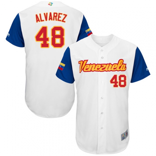 Men's Venezuela Baseball Majestic 48 Jose Alvarez White 2017 World Baseball Classic Authentic Team Jersey