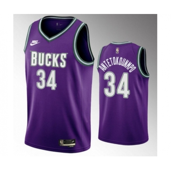 Men's Milwaukee Bucks 34 Giannis Antetokounmpo 2022-23 Purple Classic Edition Swingman Stitched Basketball Jersey