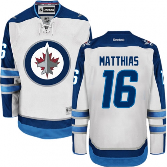 Men's Reebok Winnipeg Jets 16 Shawn Matthias Authentic White Away NHL Jersey