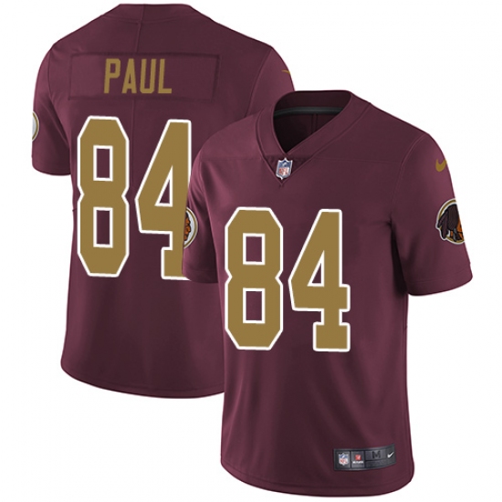 Youth Nike Washington Redskins 84 Niles Paul Elite Burgundy Red/Gold Number Alternate 80TH Anniversary NFL Jersey