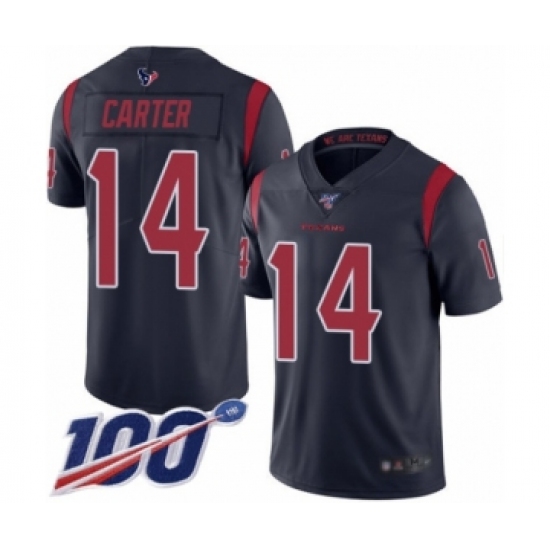 Men's Houston Texans 14 DeAndre Carter Limited Navy Blue Rush Vapor Untouchable 100th Season Football Jersey