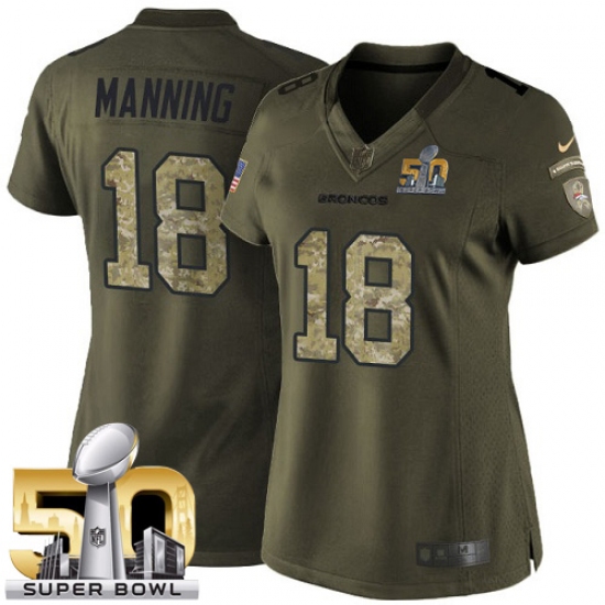 Women's Nike Denver Broncos 18 Peyton Manning Limited Green Salute to Service Super Bowl 50 Bound NFL Jersey