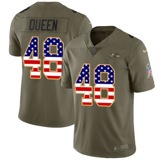 Youth Baltimore Ravens 48 Patrick Queen Olive USA Flag Stitched NFL Limited 2017 Salute To Service Jersey