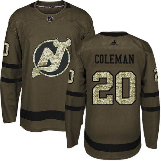 Men's Adidas New Jersey Devils 20 Blake Coleman Authentic Green Salute to Service NHL Jersey