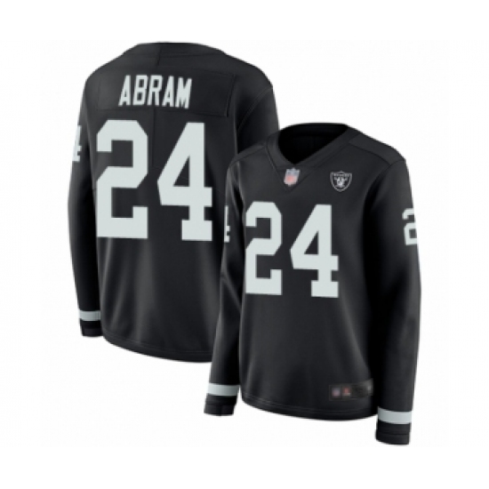 Women's Oakland Raiders 24 Johnathan Abram Limited Black Therma Long Sleeve Football Jersey