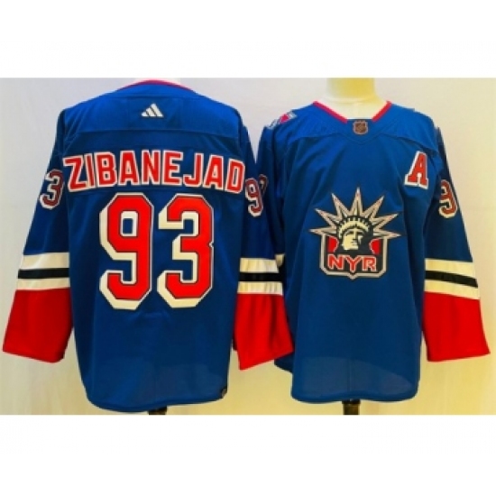 Men's New York Rangers 93 Mika Zibanejad Blue 2022-23 Reverse Retro Stitched Jersey