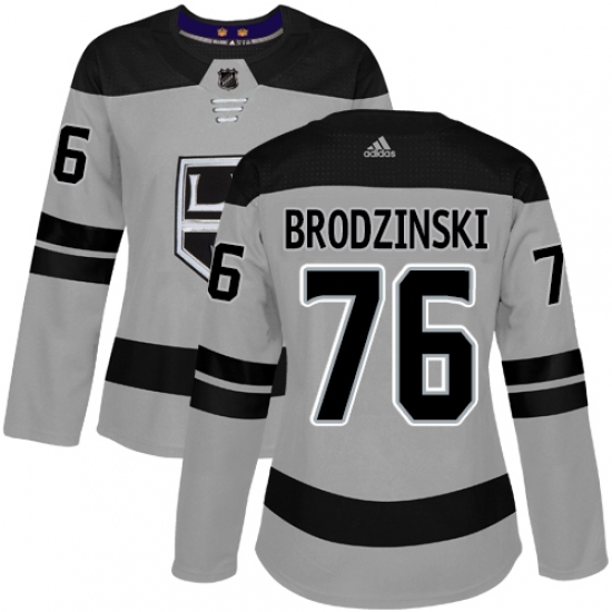 Women's Adidas Los Angeles Kings 76 Jonny Brodzinski Authentic Gray Alternate NHL Jersey