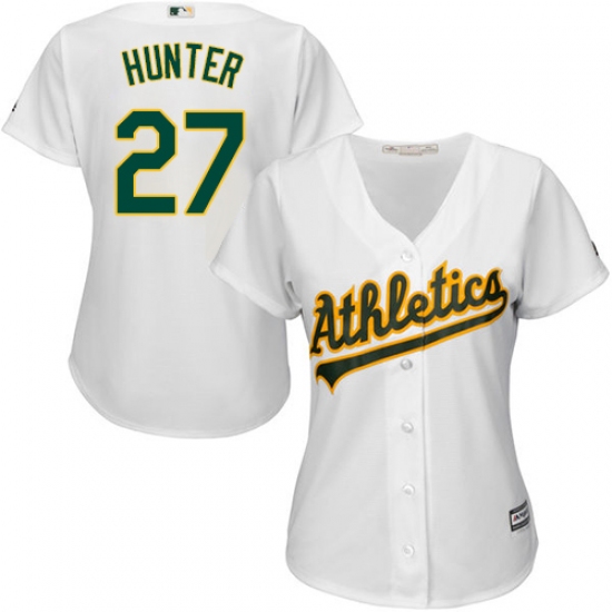 Women's Majestic Oakland Athletics 27 Catfish Hunter Authentic White Home Cool Base MLB Jersey