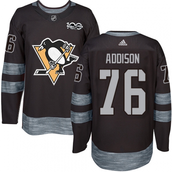 Men's Adidas Pittsburgh Penguins 76 Calen Addison Authentic Black 1917-2017 100th Anniversary NHL Jersey