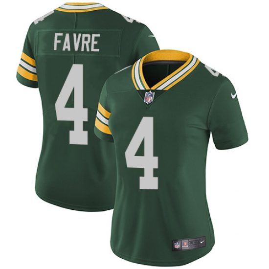 Women's Nike Green Bay Packers 4 Brett Favre Green Team Color Vapor Untouchable Limited Player NFL Jersey