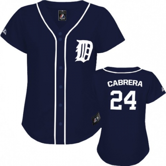 Women's Majestic Detroit Tigers 24 Miguel Cabrera Authentic Navy Blue MLB Jersey