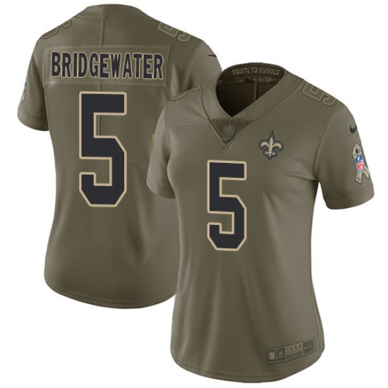 Women's Nike New Orleans Saints 5 Teddy Bridgewater Limited Olive 2017 Salute to Service NFL Jersey