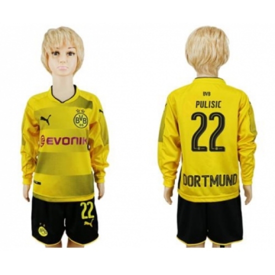 Dortmund 22 Pulisic Home Long Sleeves Kid Soccer Club Jersey